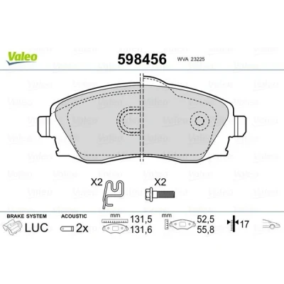Billede af VALEO 598456 Bremseklodser foraksel Inkl. slidadvarselskontakt med sikringsskruesæt, uden anti knirke plade OPEL: Combo D Van / Stationcar