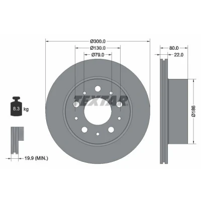 Billede af TEXTAR 92284303 Bremseskiver 300 22 05/10 130 udvendig ventileret coatet uden hjulbolte, hjulnav FIAT: Ducato III Ladvogn / Chassis