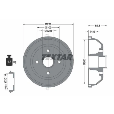 Billede af TEXTAR 94024100 Bremsetromler uden hjullejer, hjulbolte, med hjulnav 228 OPEL: Corsa C Hatchback