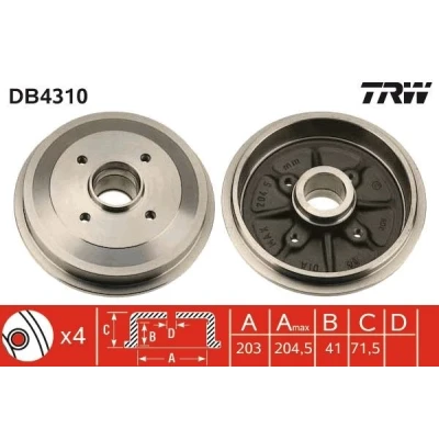 Billede af TRW DB4310 Bremsetromler 220 CITROËN: C3 II, I Hatchback, PEUGEOT: 208 Hatchback