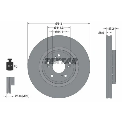 Billede af TEXTAR PRO 92283303 Bremseskiver 315 28 05/09 114,3 udvendig ventileret coatet uden hjulbolte, hjulnav HONDA: CR V 4