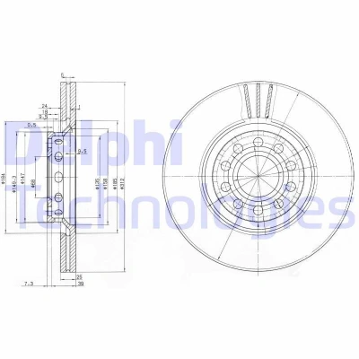 Billede af DELPHI BG3657 Bremseskiver 312 25 5 ventileret olieret ubehandlet uden hjullejer, ABS sensorring AUDI: A4 B6 Sedan, B8 Avant, B7 Avant