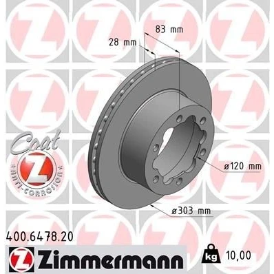 Billede af ZIMMERMANN COAT Z 400.6478.20 Bremseskiver 303 28 6/6 6 145 indvendigt ventileret coatet højkarboniseret VOLKSWAGEN: Crafter 30 35 Bus