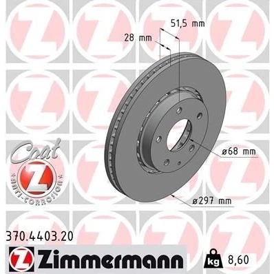 Billede af ZIMMERMANN 370.4403.20 Bremseskiver 297 28 6/5 5 114 udvendig ventileret coatet MAZDA: CX I, II