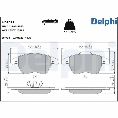 Billede af DELPHI LP3711 Bremseklodser Ikke forberedt til slidindikator med anti knirke plade uden tilbehør VOLKSWAGEN: GOLF 6, Jetta 4, Beetle Hatchback