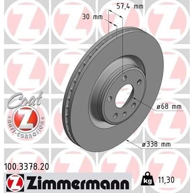 Billede af ZIMMERMANN COAT Z 100.3378.20 Bremseskiver 338 30 6/5 5 112 indvendigt ventileret coatet højkarboniseret AUDI: A4 B9 Avant, A6 C8 Sedan
