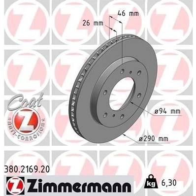 Billede af ZIMMERMANN COAT Z 380.2169.20 Bremseskiver 290 26 8/6 6 140 indvendigt ventileret coatet MITSUBISHI: Pajero 4, Sport 1 SUV
