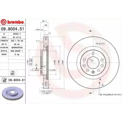 Billede af BREMBO COATED DISC LINE 09.8004.51 Bremseskiver 305 28 5 indvendigt ventileret coatet OPEL: Corsa D Hatchback