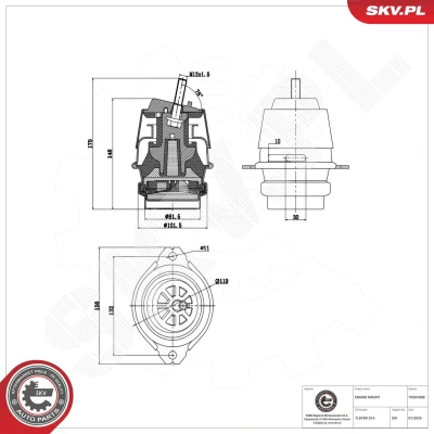 Billede af ESEN SKV 75SKV068 Motorophæng højre, venstre Hydroleje Aluminium, Gummi 102mm 175mm