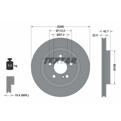 Billede af TEXTAR PRO 92286903 Bremseskiver 295 22 05/06 112 indvendigt ventileret coatet uden hjulbolte, hjulnav MERCEDES BENZ: A klasse, CLA Coupe