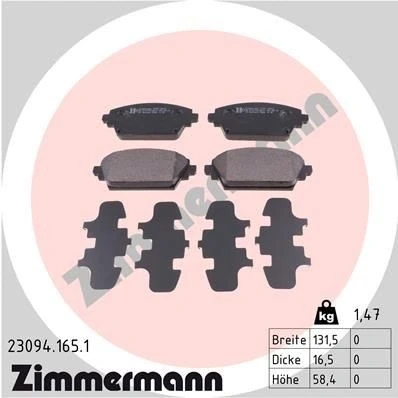 Billede af ZIMMERMANN 23094.165.1 Bremseklodser Billede svarer til leveringsomfang NISSAN: Primera Stationcar, Hatchback, Sedan