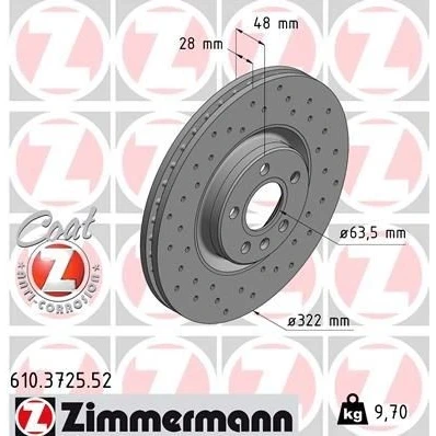 Billede af ZIMMERMANN SPORT COAT Z 610.3725.52 Bremseskiver 322 28 6/5 5 108 indvendigt ventileret, hullet coatet VOLVO: V90 II Stationcar, S90