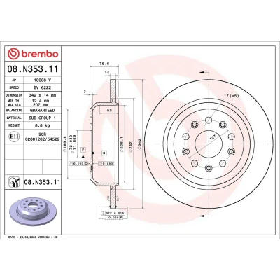 Billede af BREMBO 08.N353.11 Bremseskiver 342 14 5 fuldstændigt coatet