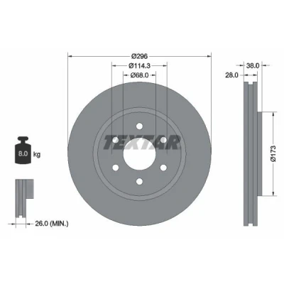 Billede af TEXTAR PRO 92199603 Bremseskiver 296 28 06/06 114,3 indvendigt ventileret coatet uden hjulbolte, hjulnav NISSAN: NP300 Navara Pick up
