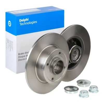 Billede af DELPHI Bremseskive RENAULT: CLIO III Grandtour, 3, TWINGO 2 8mm 4 fuldstændigt olieret ubehandlet med hjulleje, ABS sensorring BG9028RS
