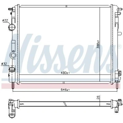 Billede af NISSENS 607085 Radiator Aluminium 480mm 388mm 26mm uden pakning ekspansionsbeholder, ramme Loddet køleripper RENAULT: CLIO 2