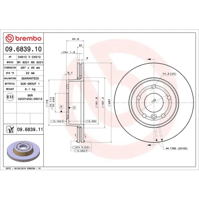 Billede af BREMBO COATED DISC LINE 09.6839.11 Bremseskiver 297 25 5 indvendigt ventileret coatet LAND ROVER: Range Rover 2