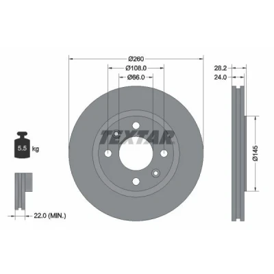 Billede af TEXTAR PRO 92078603 Bremseskiver 260 24 04/06 108 udvendig ventileret coatet uden hjulbolte, hjulnav PEUGEOT: 406 Sedan, Stationcar