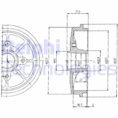 Billede af DELPHI BF392 Bremsetromler uden ABS sensorring, hjullejer 247 PEUGEOT: 206+ Hatchback, 206 SW