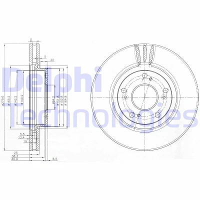 Billede af DELPHI BG3977 Bremseskiver 280 25 5 ventileret olieret ubehandlet uden hjullejer, ABS sensorring HONDA: Accord 7 Limousine, Tourer