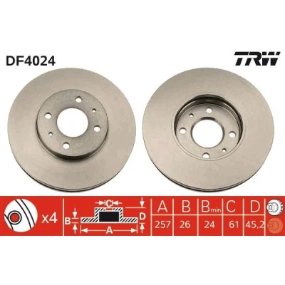 Billede af TRW DF4024 Bremseskiver 257 26 4 100 ventileret lakeret