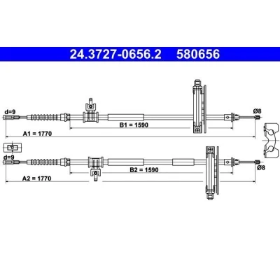 Billede af ATE 24.3727 0656.2 Håndbremsekabel 1770, 1770 FORD: Focus Mk1 Hatchback