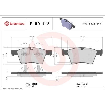 Billede af BREMBO P 50 115 Bremseklodser Forberedt til slidindikator med stempelklips uden tilbehør MERCEDES BENZ: ML klasse, R klasse