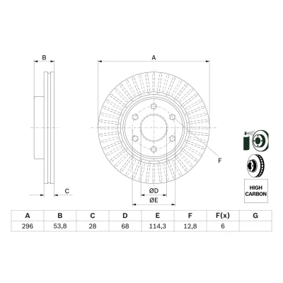 Billede af BOSCH 0 986 479 E35 Bremseskiver 296 28 6 114,3 ventileret coatet højkarboniseret NISSAN: NP300 Navara Pick up