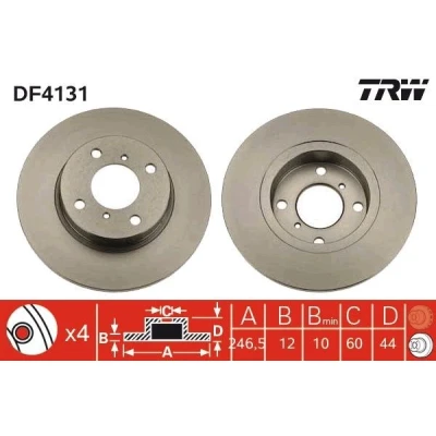 Billede af TRW DF4131 Bremseskiver 246,5 12 4 100 fuldstændigt lakeret SUZUKI: Wagon R+ II Hatchback, R III OPEL: Agila A