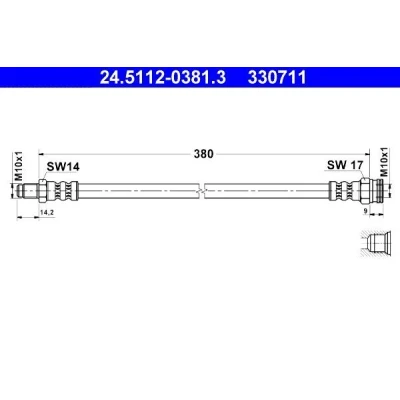 Billede af ATE 24.5112 0381.3 Bremseslange 380 M10x1