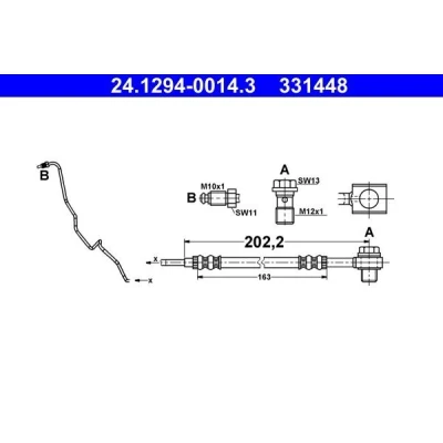 Billede af ATE 24.1294 0014.3 Bremseslange 202,2 VOLKSWAGEN: Polo V Hatchback, SEAT: Ibiza 4 Sportcoupe, 4, ST