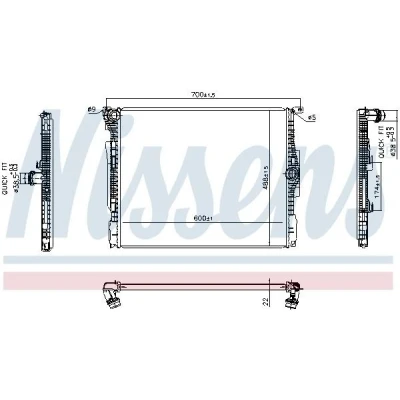Billede af NISSENS 606513 Radiator Aluminium 600 488 22 Loddet køleripper BMW: 3 Sedan, 1 Hatchback