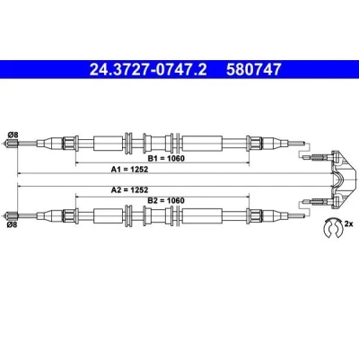 Billede af ATE 24.3727 0747.2 Håndbremsekabel 1252, 1252 med tilbehør OPEL: Astra G Caravan, CC