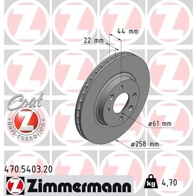 Billede af ZIMMERMANN COAT Z 470.5403.20 Bremseskiver 258 22 6/4 4 100 indvendigt ventileret coatet RENAULT: Clio 4, Twingo 3, DACIA: SANDERO 2, LOGAN MCV 2