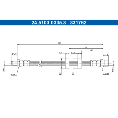Billede af ATE 24.5103 0335.3 Bremseslange 335mm M10x1mm VOLVO: 940 II Stationcar, V70 I, 850 Stationcar
