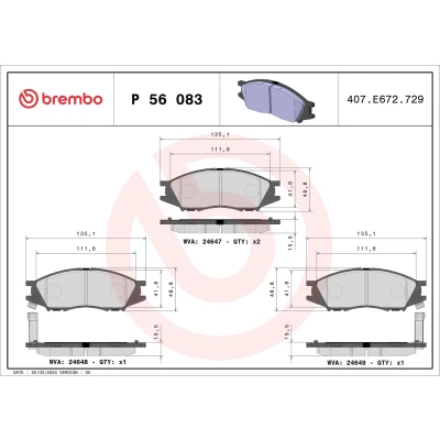 Billede af BREMBO P 56 083 Bremseklodser med akustisk advarsel for slid uden tilbehør NISSAN: Almera 2 Limousine