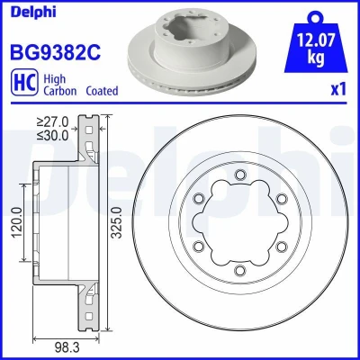 Billede af DELPHI Bremseskive VOLKSWAGEN: Crafter Van 30mm 6 ventileret coatet højkarboniseret BG9382C 2N0615601B Bremseskiver, Skivebremser