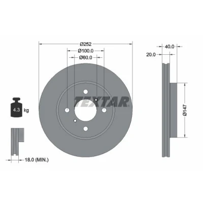 Billede af TEXTAR PRO 92292903 Bremseskiver 252 20 04/06 100 indvendigt ventileret coatet uden hjulbolte, hjulnav SUZUKI: SWIFT 4, 3
