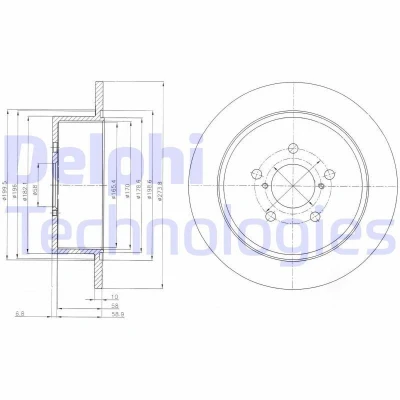 Billede af DELPHI BG4129 Bremseskiver 274 10 5 fuldstændigt olieret ubehandlet uden hjullejer, ABS sensorring SUBARU: Outback III, Legacy 4
