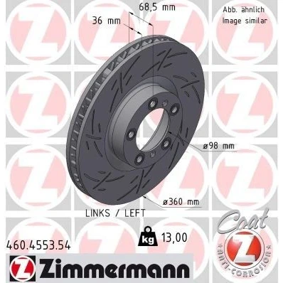 Billede af ZIMMERMANN Bremseskive 360mm 36mm 7/5 5 hul 130mm indvendigt ventileret, opslidset coatet højkarboniseret 460.4553.54 9J1615301A,9Y0615301A