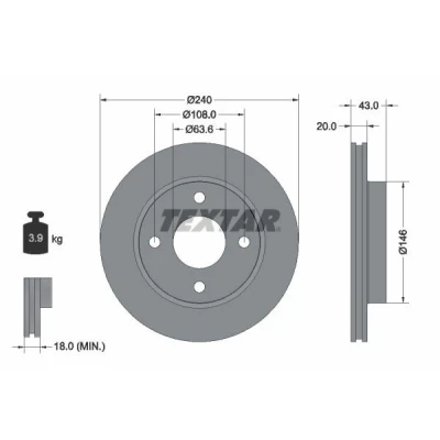 Billede af TEXTAR PRO 92051003 Bremseskiver 240 20 04/04 108 indvendigt ventileret coatet uden hjulbolte, hjulnav FORD: Escort 6, KA Hatchback, Puma