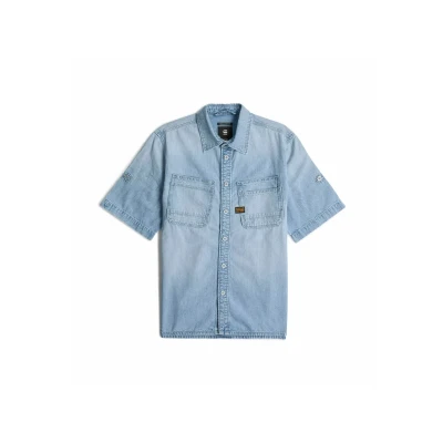 Billede af G STAR Slanted Double Pocket Skjorter, Herre, Størrelse: Small, Sun faded blue mist