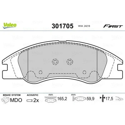 Billede af VALEO 301705 Bremseklodser FIRST foraksel Inkl. slidadvarselskontakt med anti knirke plade KIA: Cerato Hatchback
