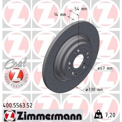 Billede af ZIMMERMANN Bremseskive 14mm 9/5 5 hul 112mm fuldstændigt, hullet coatet højkarboniseret 400.5563.52 1674238700,167423870007,A1674238700,A167423870007