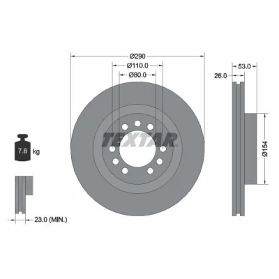 Billede af TEXTAR 93127200 Bremseskiver 290 26 06/09 110 indvendigt ventileret uden hjullejer, hjulbolte, hjulnav IVECO: DAILY 3 Kasten/Kombi