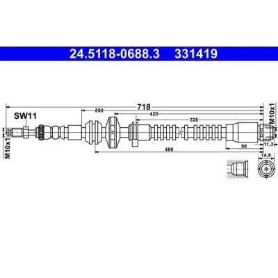 Billede af ATE 24.5118 0688.3 Bremseslange 718 M10x1