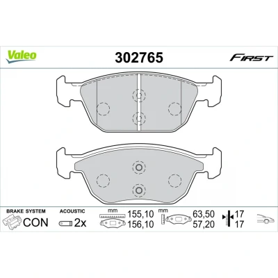Billede af VALEO 302765 Bremseklodser foraksel Inkl. slidadvarselskontakt med anti knirke plade HONDA: CIVIC 10, 9 Tourer,