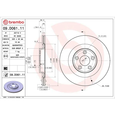 Billede af BREMBO 09.D061.11 Bremseskiver 325 20 5 indvendigt ventileret coatet højkarboniseret