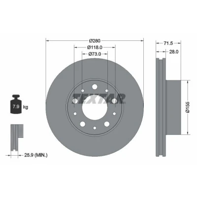 Billede af TEXTAR PRO 92275003 Bremseskiver 280 28 05/10 118 indvendigt ventileret coatet uden hjulbolte, hjulnav FIAT: Ducato III Ladvogn / Chassis