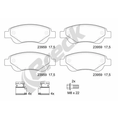 Billede af BRECK 23959 00 702 Bremseklodser Ikke forberedt til slidindikator TOYOTA: Aygo, CITROËN: C1 I, II, PEUGEOT: 107 Hatchback, 108 Hatchback
